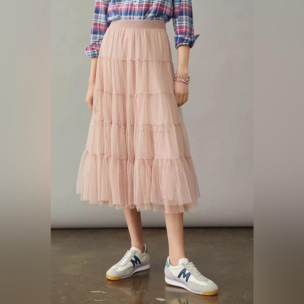 By Anthropologie Serena Tiered Tulle Midi Skirt Size XL NWT